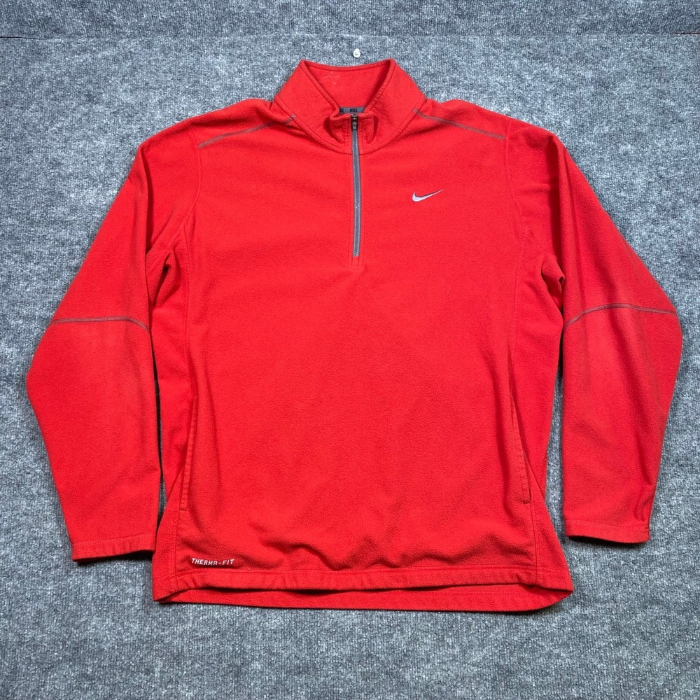 Nike Therma-FIT Mens XL Red Quarter Zip Fleece Pullover Jacket 416343-648